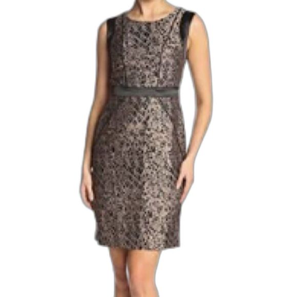 Jones New York Dress Women's Size 14 Taupe & Black Sleeveless Sheath - Picture 1 of 11